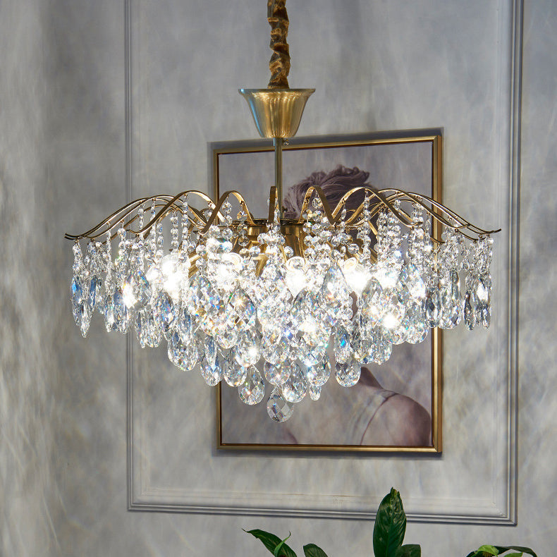 Elegant Copper Crystal Round Chandelier with Tassels for Living Room