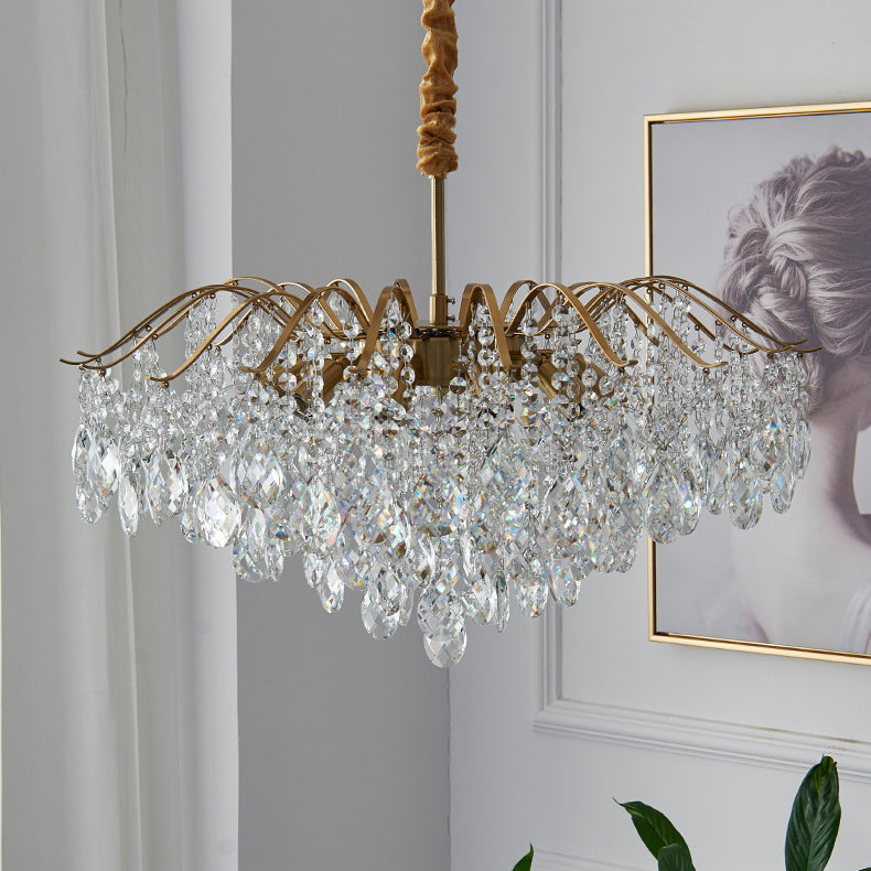 Elegant Copper Crystal Round Chandelier with Tassels for Living Room