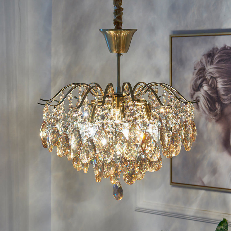 Elegant Copper Crystal Round Chandelier with Tassels for Living Room