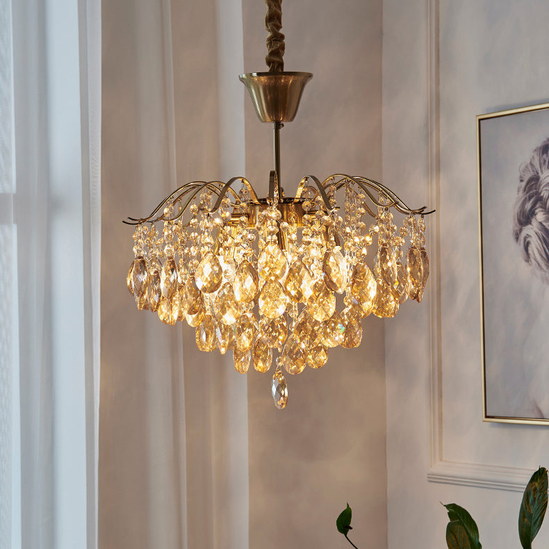 Elegant Copper Crystal Round Chandelier with Tassels for Living Room