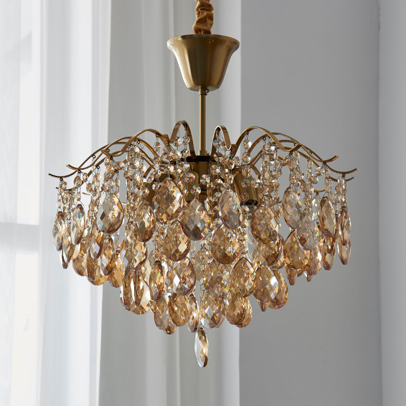 Elegant Copper Crystal Round Chandelier with Tassels for Living Room