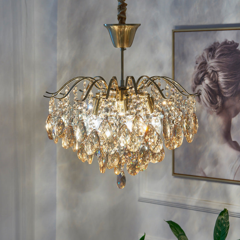 Elegant Copper Crystal Round Chandelier with Tassels for Living Room