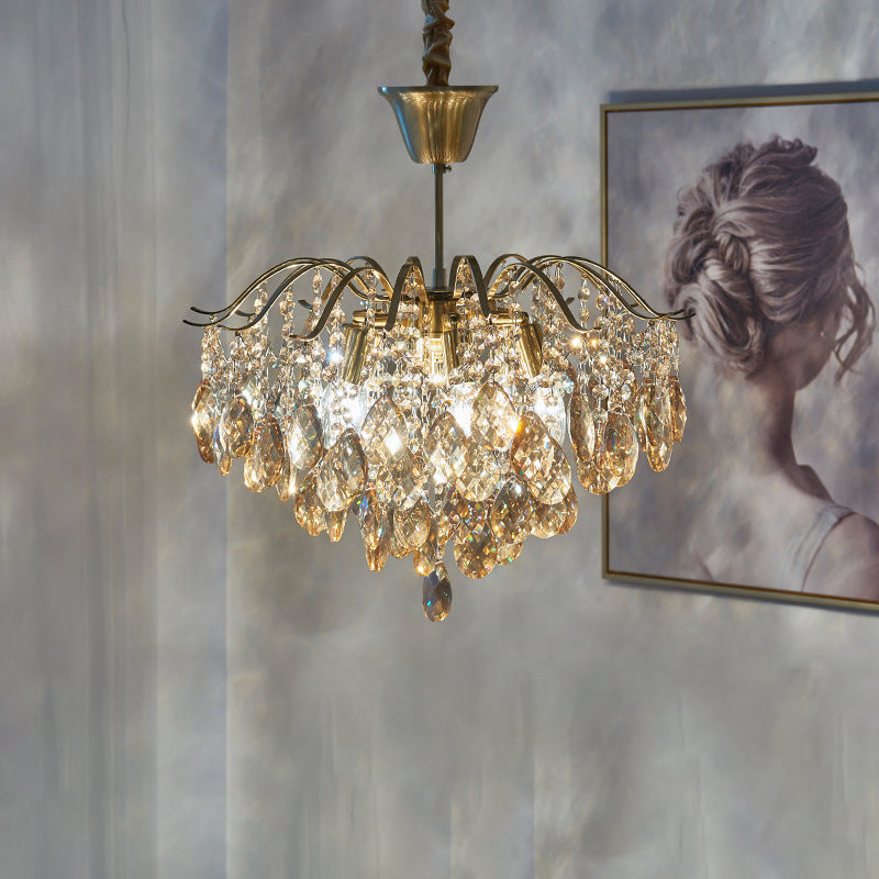 Elegant Copper Crystal Round Chandelier with Tassels for Living Room
