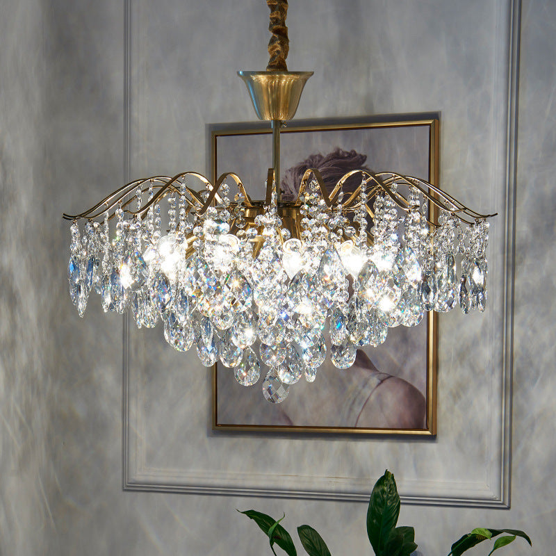 Elegant Copper Crystal Round Chandelier with Tassels for Living Room