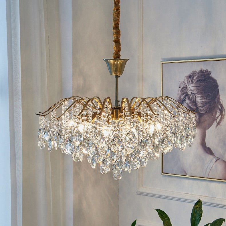 Elegant Copper Crystal Round Chandelier with Tassels for Living Room