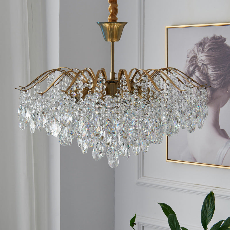 Elegant Copper Crystal Round Chandelier with Tassels for Living Room