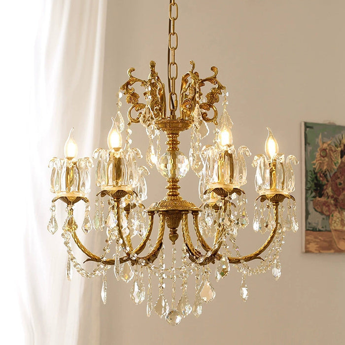 Elegant Copper and Crystal Curved 6/8 Light Chandelier for Living Room