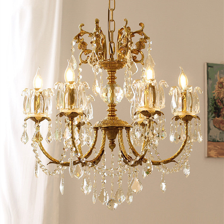 Elegant Copper and Crystal Curved 6/8 Light Chandelier for Living Room