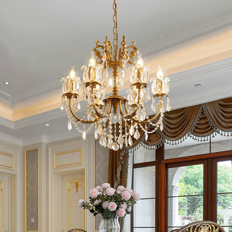 Elegant Copper and Crystal Curved 6/8 Light Chandelier for Living Room