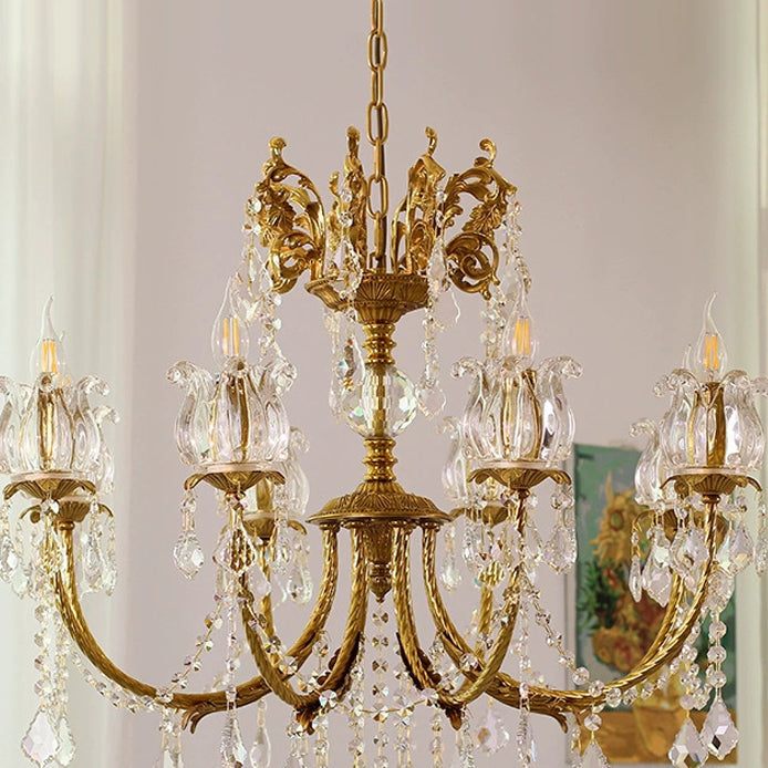 Elegant Copper and Crystal Curved 6/8 Light Chandelier for Living Room