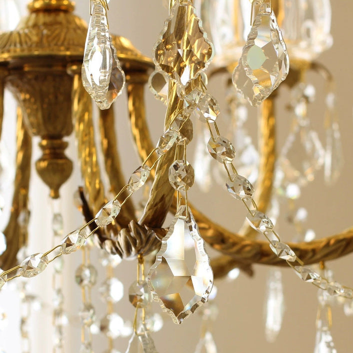 Elegant Copper and Crystal Curved 6/8 Light Chandelier for Living Room