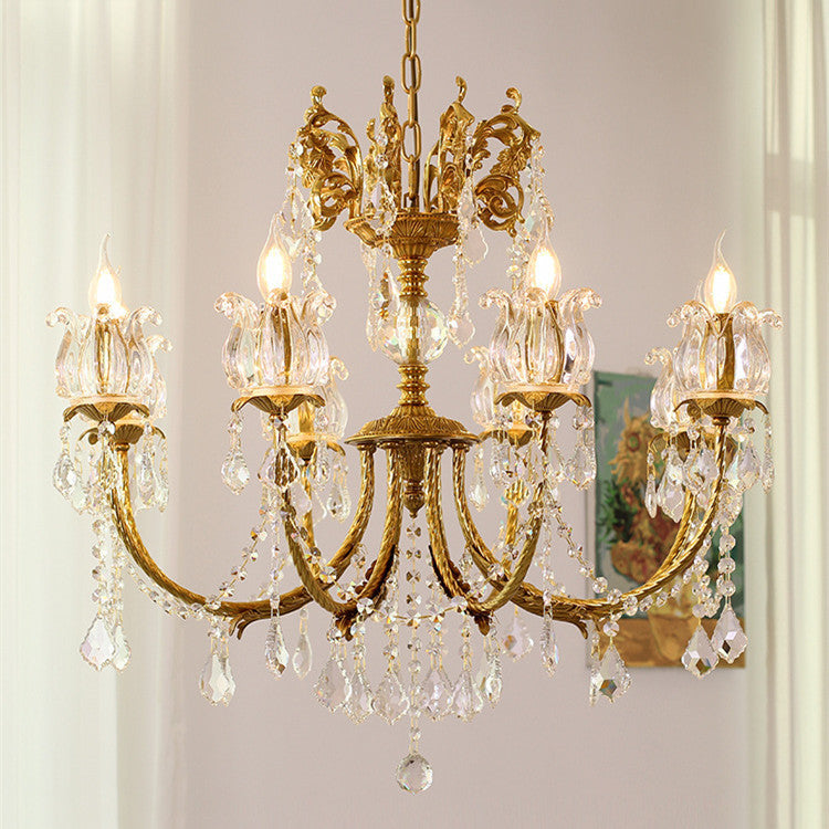 Elegant Copper and Crystal Curved 6/8 Light Chandelier for Living Room