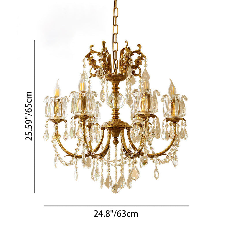 Elegant Copper and Crystal Curved 6/8 Light Chandelier for Living Room