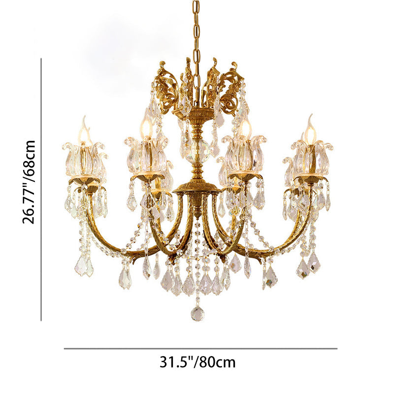 Elegant Copper and Crystal Curved 6/8 Light Chandelier for Living Room
