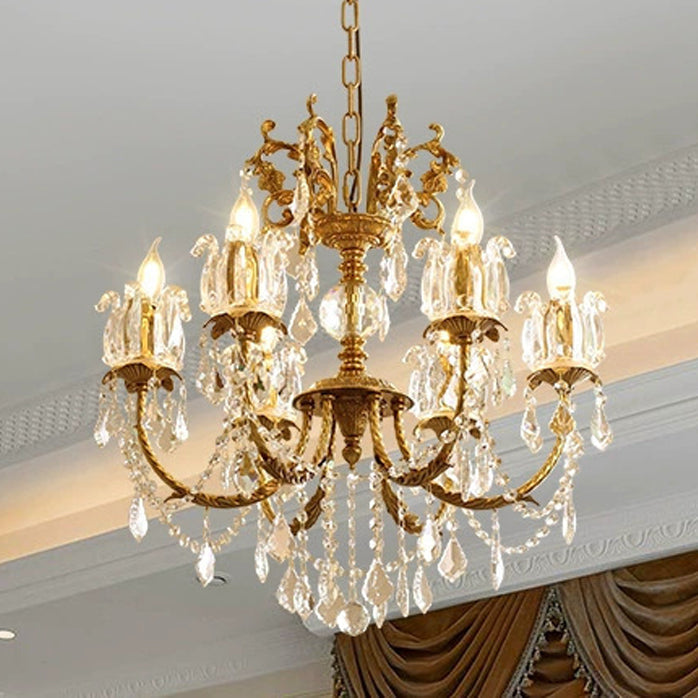 Elegant Copper and Crystal Curved 6/8 Light Chandelier for Living Room