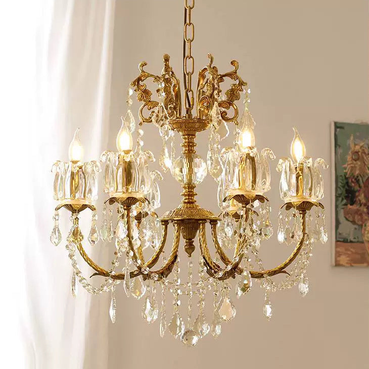 Elegant Copper and Crystal Curved 6/8 Light Chandelier for Living Room