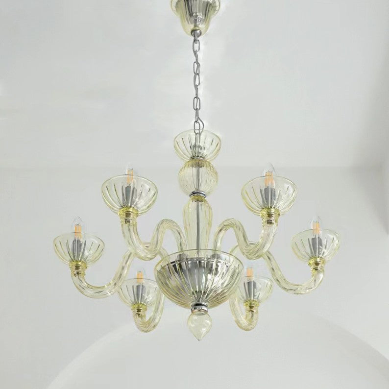 Elegant Black Round Curved Iron Glass 6-Light Chandelier for Living Room