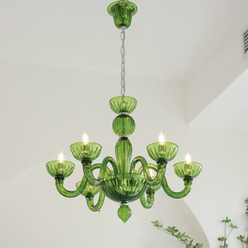 Elegant Black Round Curved Iron Glass 6-Light Chandelier for Living Room
