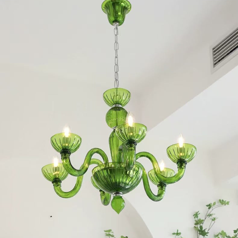 Elegant Black Round Curved Iron Glass 6-Light Chandelier for Living Room