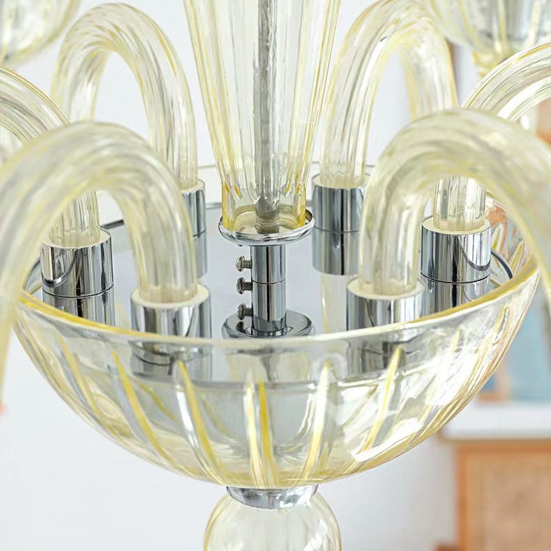 Elegant Black Round Curved Iron Glass 6-Light Chandelier for Living Room