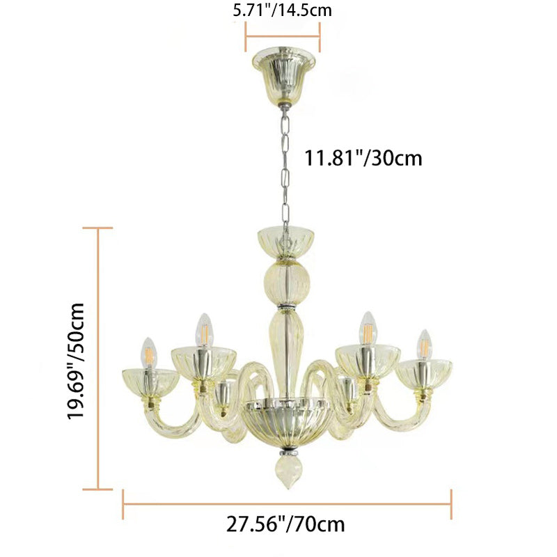 Elegant Black Round Curved Iron Glass 6-Light Chandelier for Living Room