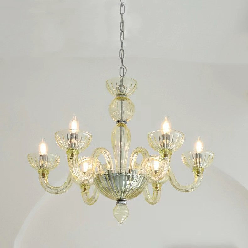 Elegant Black Round Curved Iron Glass 6-Light Chandelier for Living Room
