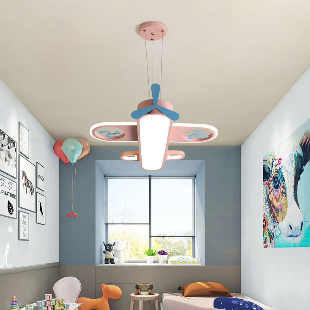 Modern Cartoon Airplane LED Chandelier in Iron & Acrylic for Kids' Room