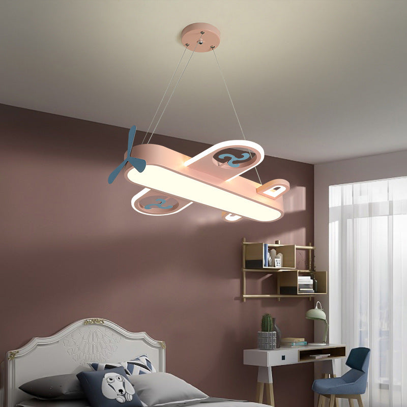 Modern Cartoon Airplane LED Chandelier in Iron & Acrylic for Kids' Room