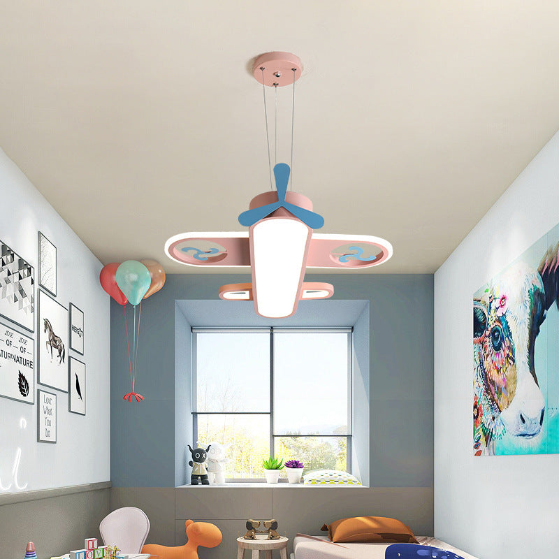 Modern Cartoon Airplane LED Chandelier in Iron & Acrylic for Kids' Room
