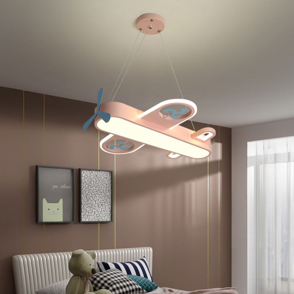 Modern Cartoon Airplane LED Chandelier in Iron & Acrylic for Kids' Room