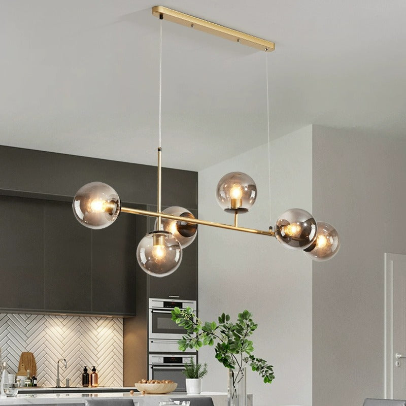 Scandinavian Style 6-Light Round Iron & Glass Chandelier for Dining Room