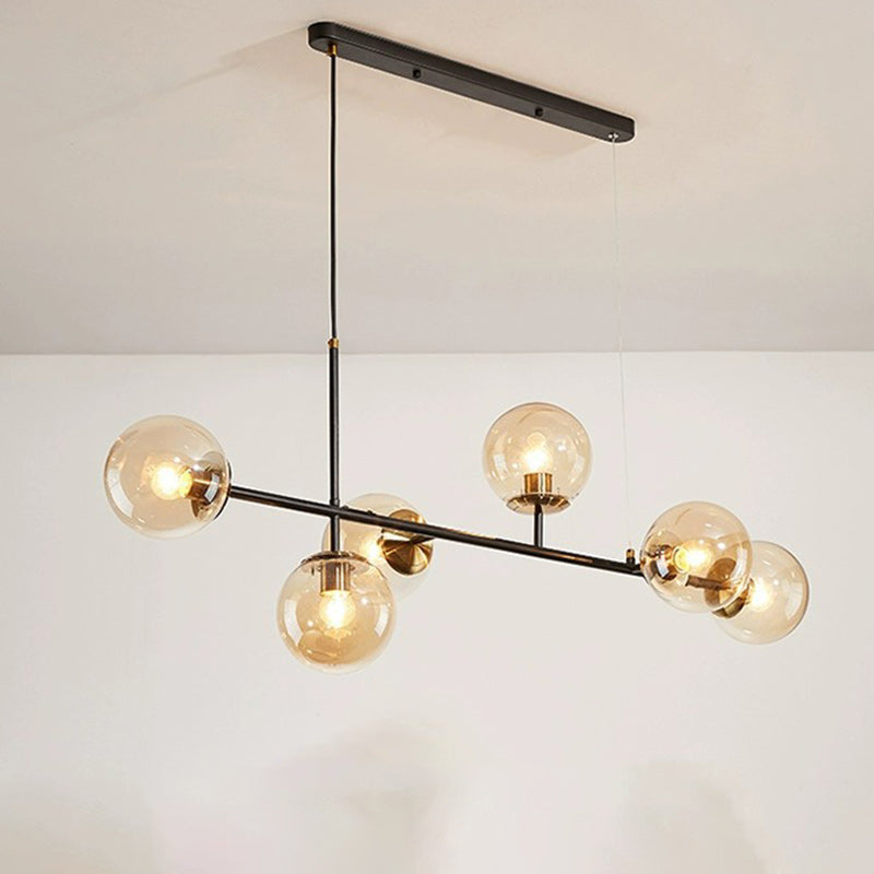 Scandinavian Style 6-Light Round Iron & Glass Chandelier for Dining Room