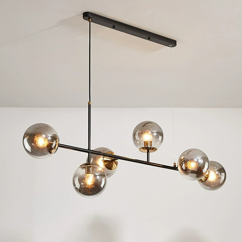 Scandinavian Style 6-Light Round Iron & Glass Chandelier for Dining Room