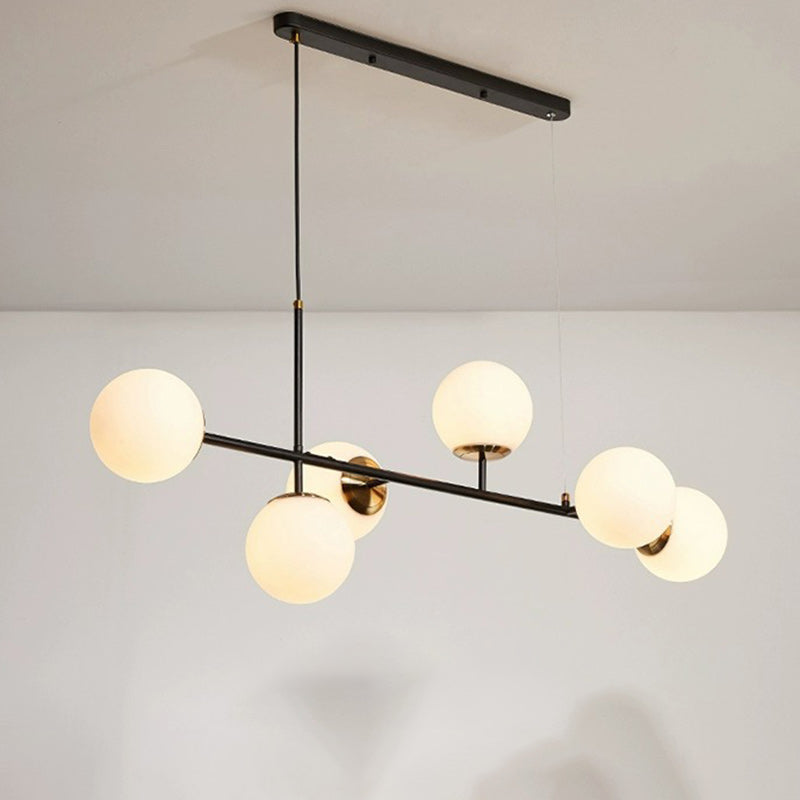 Scandinavian Style 6-Light Round Iron & Glass Chandelier for Dining Room