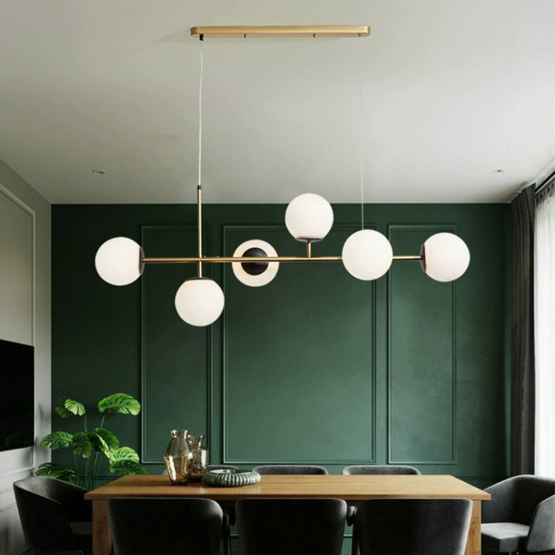Scandinavian Style 6-Light Round Iron & Glass Chandelier for Dining Room