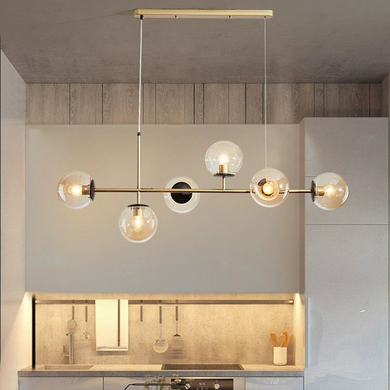 Scandinavian Style 6-Light Round Iron & Glass Chandelier for Dining Room