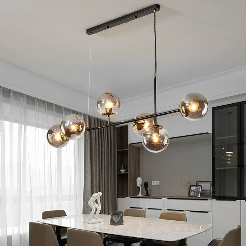 Scandinavian Style 6-Light Round Iron & Glass Chandelier for Dining Room