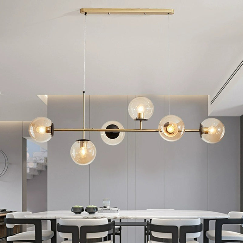 Scandinavian Style 6-Light Round Iron & Glass Chandelier for Dining Room