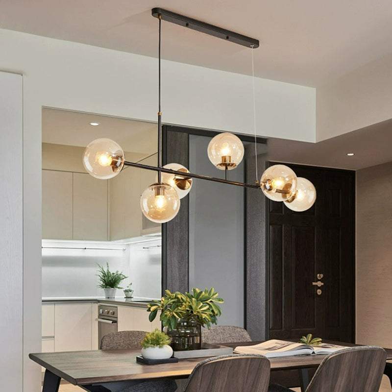 Scandinavian Style 6-Light Round Iron & Glass Chandelier for Dining Room