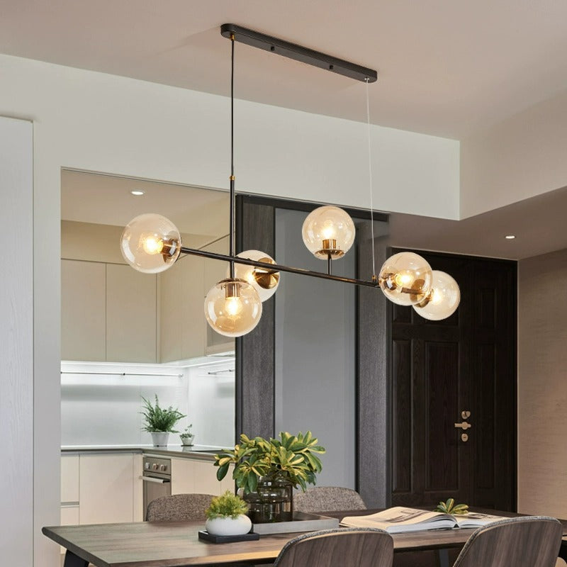 Scandinavian Style 6-Light Round Iron & Glass Chandelier for Dining Room
