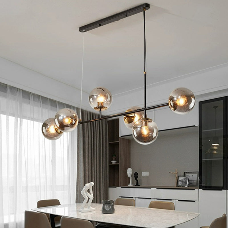 Scandinavian Style 6-Light Round Iron & Glass Chandelier for Dining Room