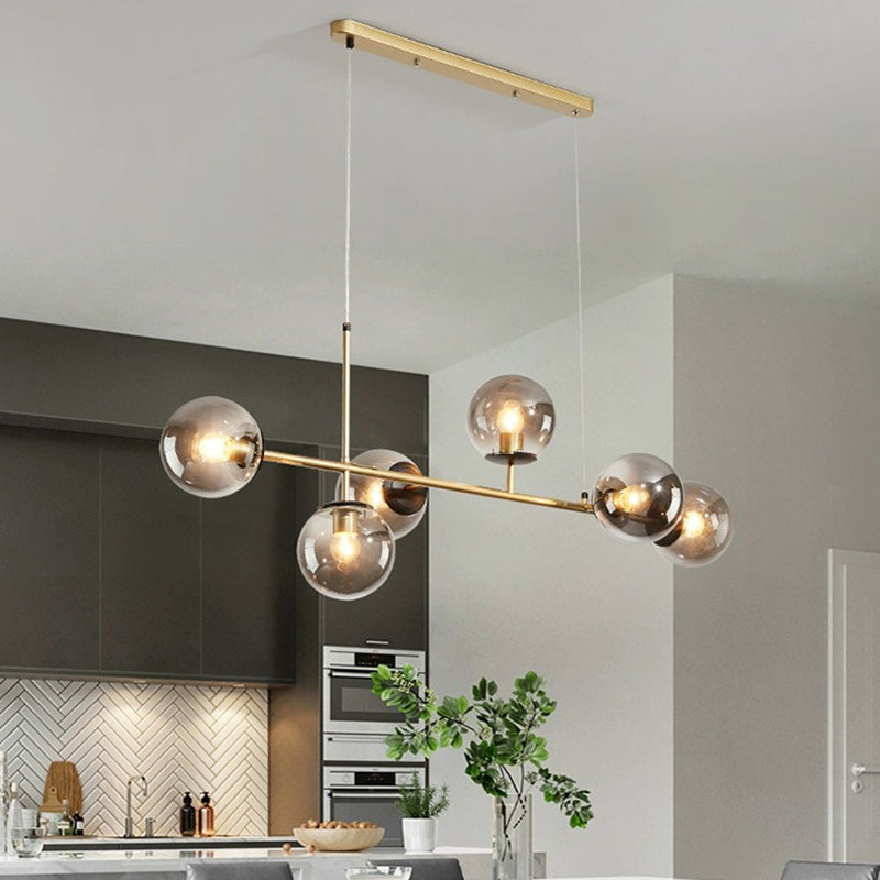 Scandinavian Style 6-Light Round Iron & Glass Chandelier for Dining Room