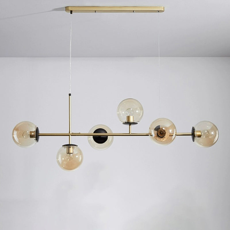 Scandinavian Style 6-Light Round Iron & Glass Chandelier for Dining Room