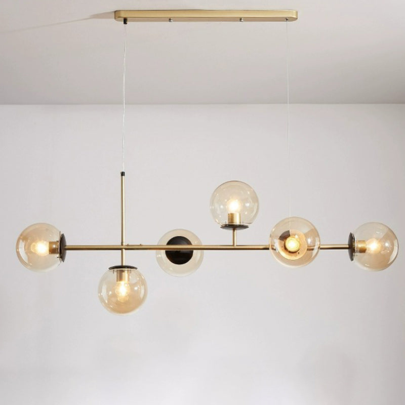 Scandinavian Style 6-Light Round Iron & Glass Chandelier for Dining Room