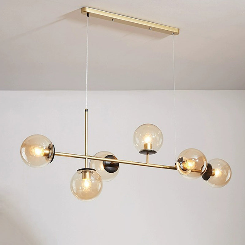 Scandinavian Style 6-Light Round Iron & Glass Chandelier for Dining Room