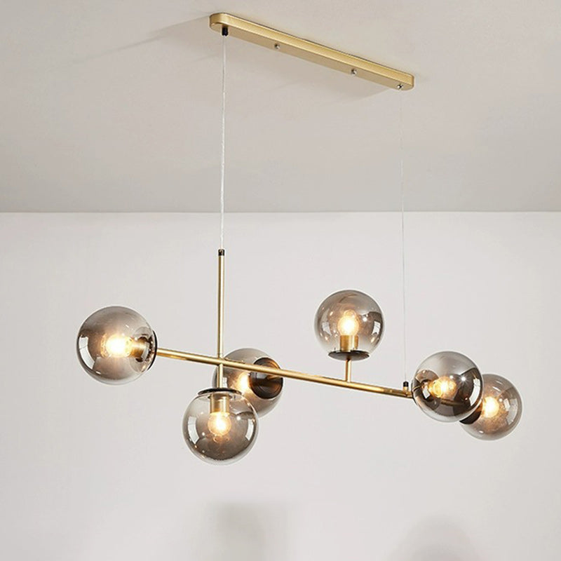Scandinavian Style 6-Light Round Iron & Glass Chandelier for Dining Room