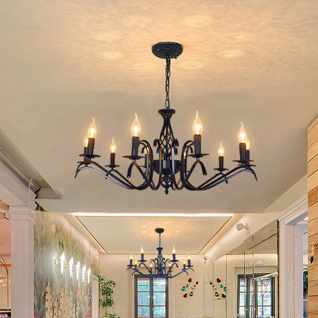 Industrial Iron Twig Candle Chandelier for Modern Living Room Lighting