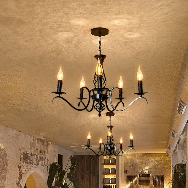 Industrial Iron Twig Candle Chandelier for Modern Living Room Lighting