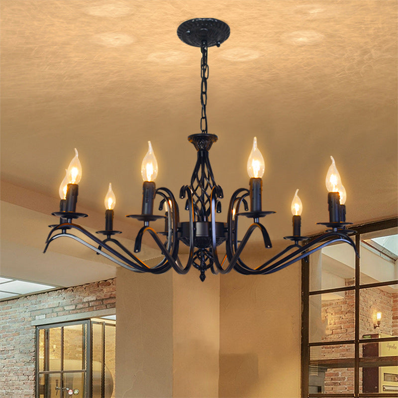 Industrial Iron Twig Candle Chandelier for Modern Living Room Lighting