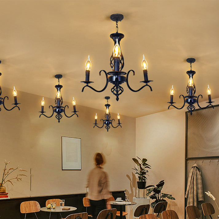 Industrial Iron Twig Candle Chandelier for Modern Living Room Lighting